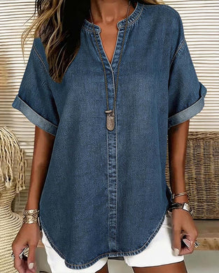 Bluser V-Hals Denim Kortærmet
