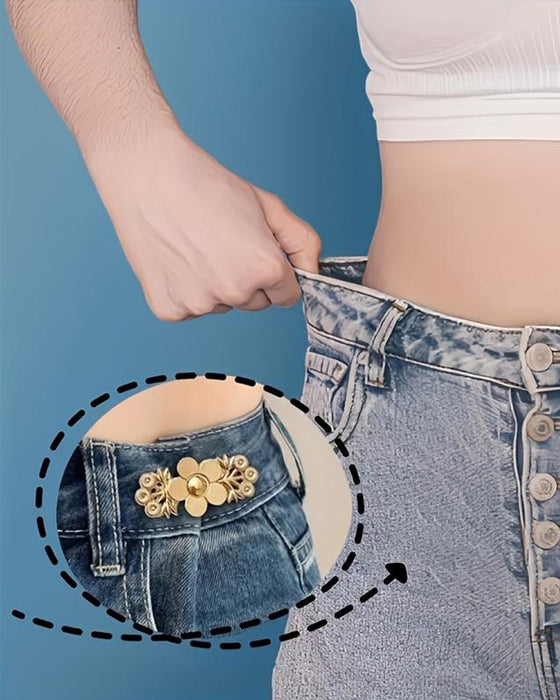 4-Delers Blomstermønstret Denim Bæltestrammer