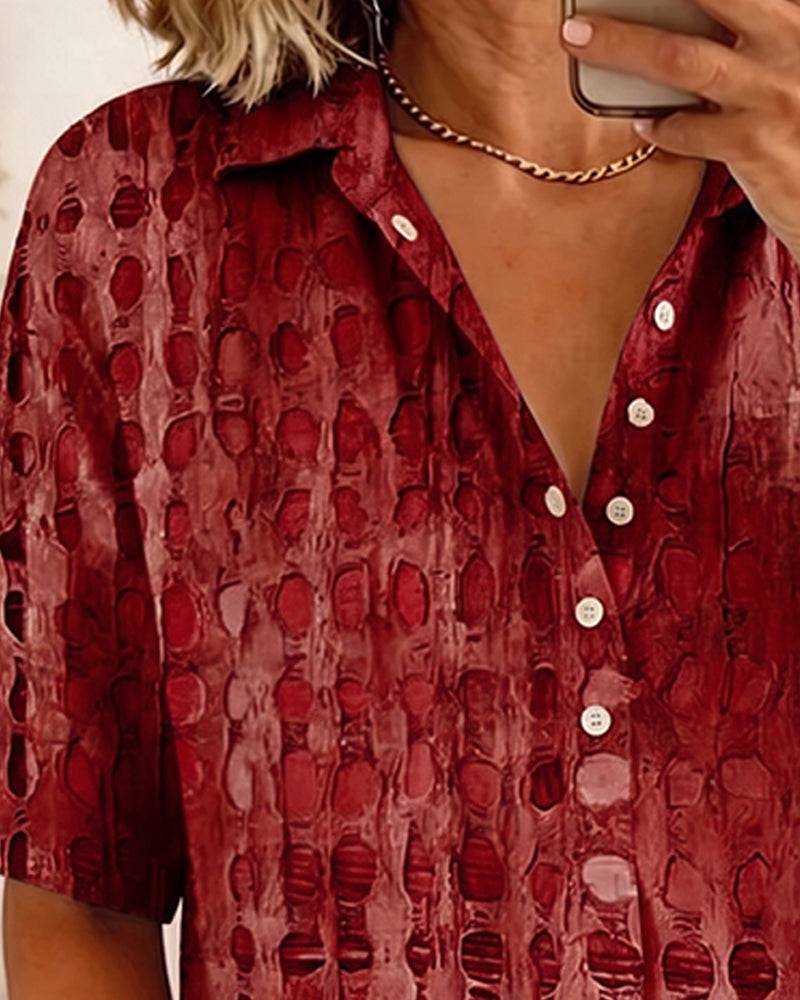 Bluse Prikket Tryk Knap Halv Stolpe