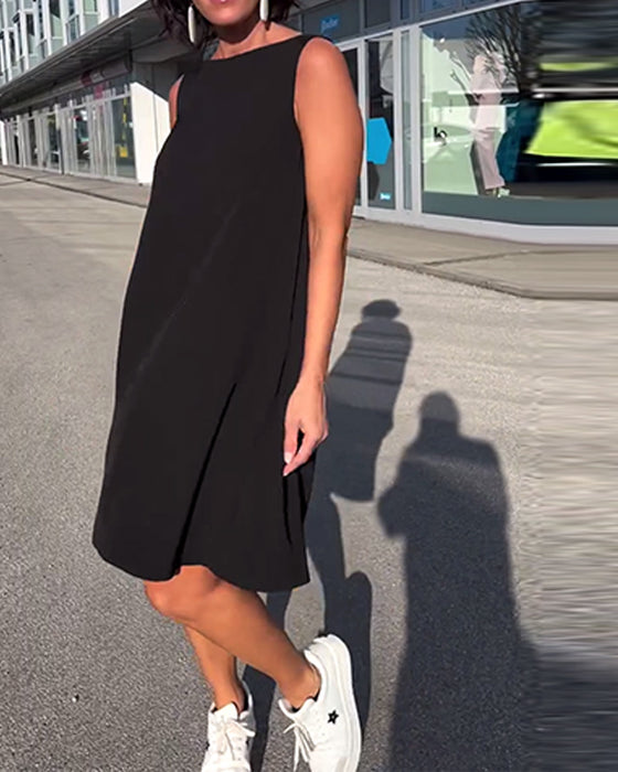Kjole Uden Ærmer Ensfarvet Shift