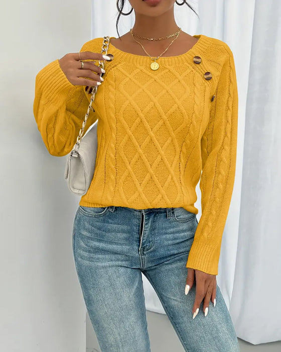 Sweater Ensfarvet Raglanærme Spænde Kablestrik