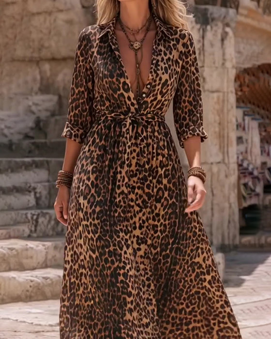 Kjole Leopard Tryk A-Kant Stropper Lang