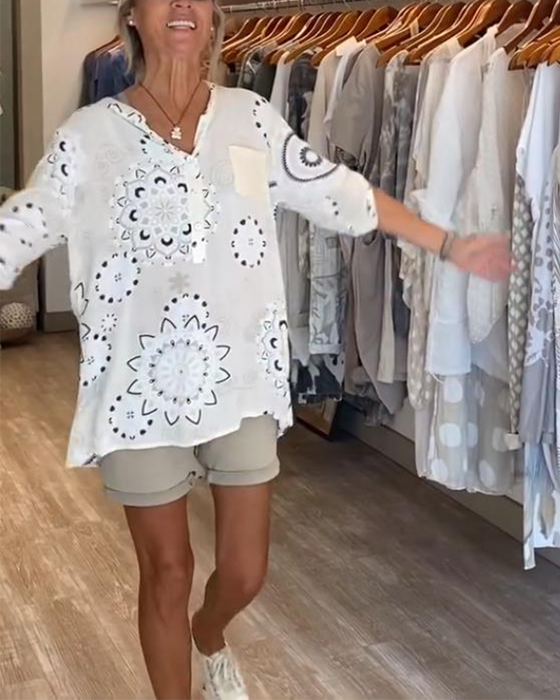 Bluse Alsidig V-Hals Printet Halve Ærmer