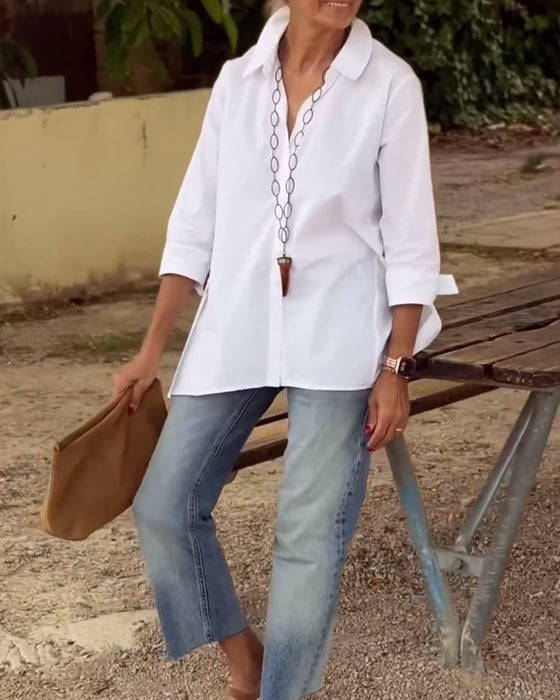 Langærmet Casualskjorte Med Jakkeslag