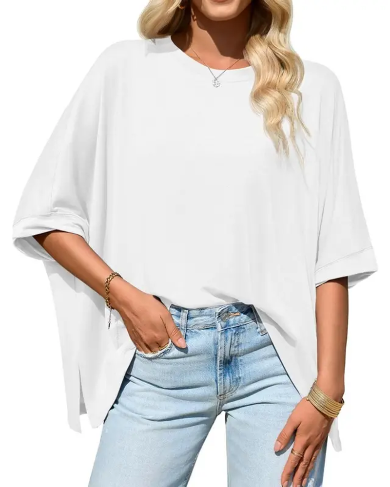 T-Shirt Loose Fit Hverdag Flagermusærme