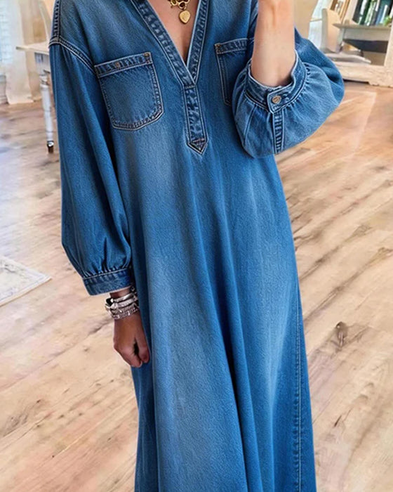 Kjole Denim Skjorte Stil Maxi