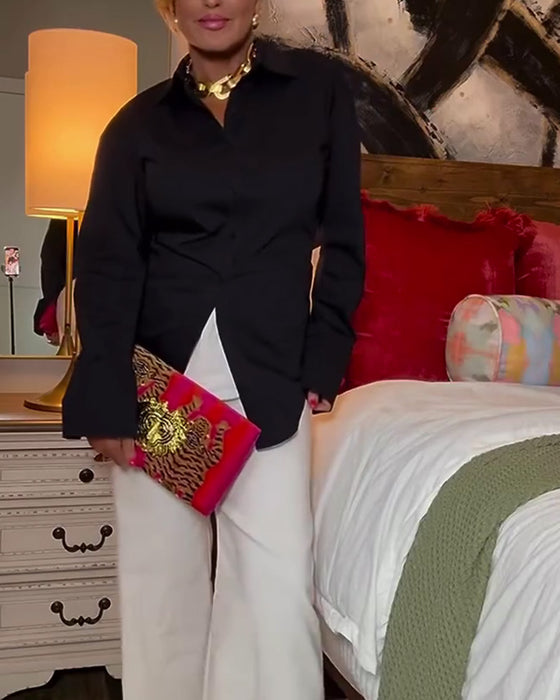 Skjorte Rygknytning Krave Ensfarvet