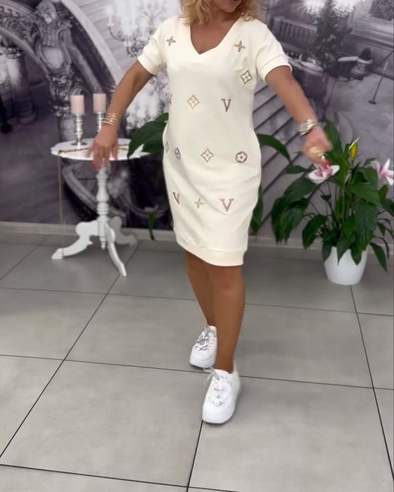 Kjole Mode V-Hals Korte Ærmer