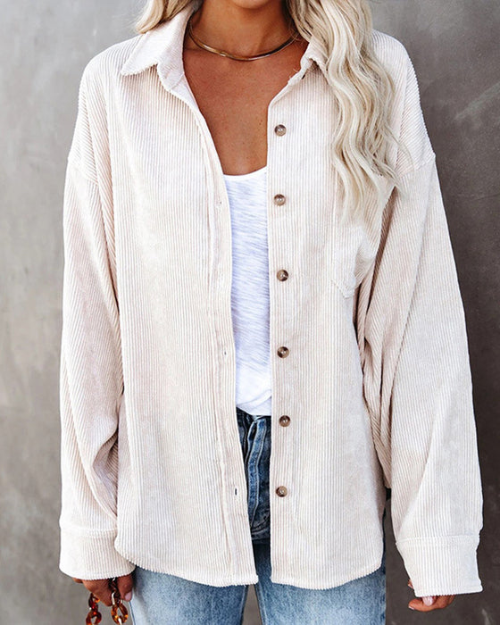 Ensfarvet Manchesterbluse Med Lomme