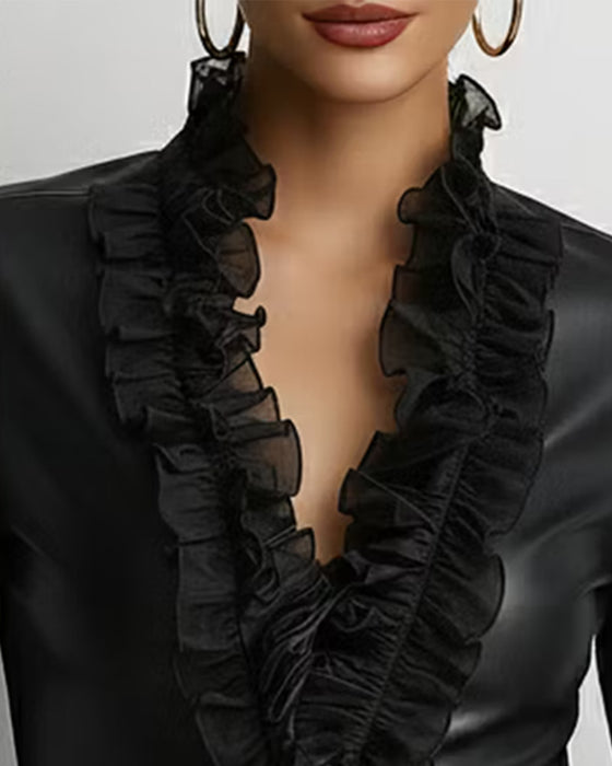 Top V-Hals Knipling Patchwork Tyld