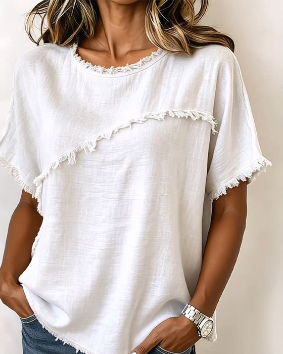 Bluse Casual Rund Hals Korte Ærmer
