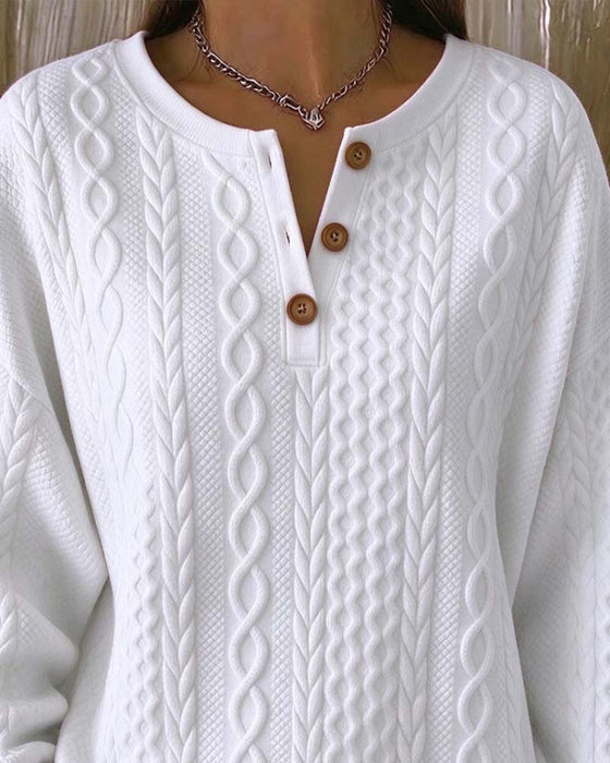 Sweatshirt V-Hals Knappet Flet Ensfarvet