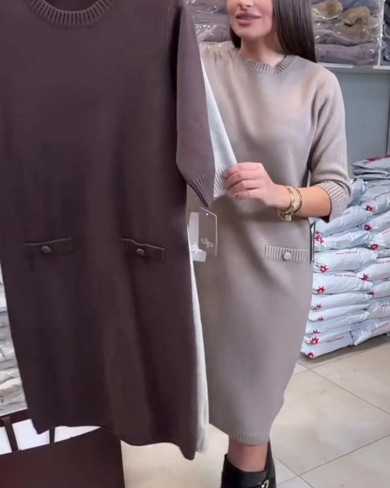 Sweater Kjole Rund Hals Albuelang Ærme