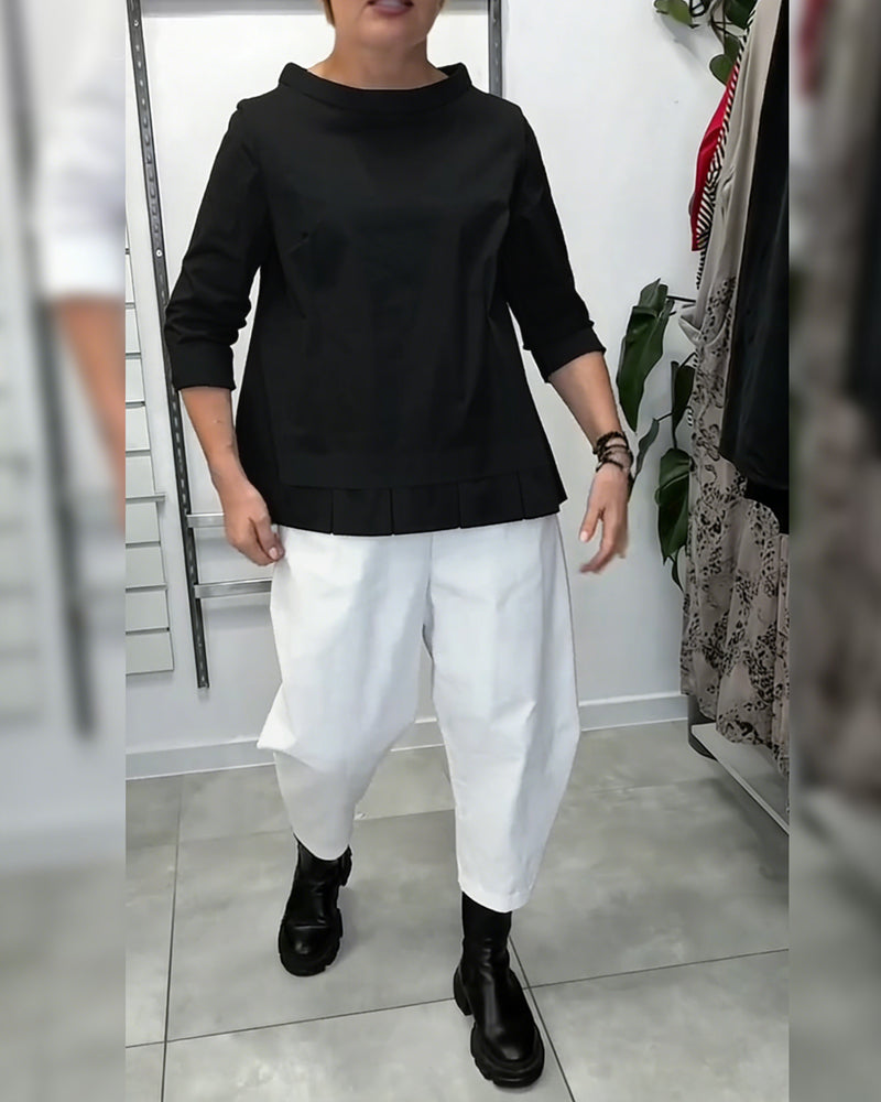 100% Bomuld Bluse Vid Krave Ensfarvet Casual