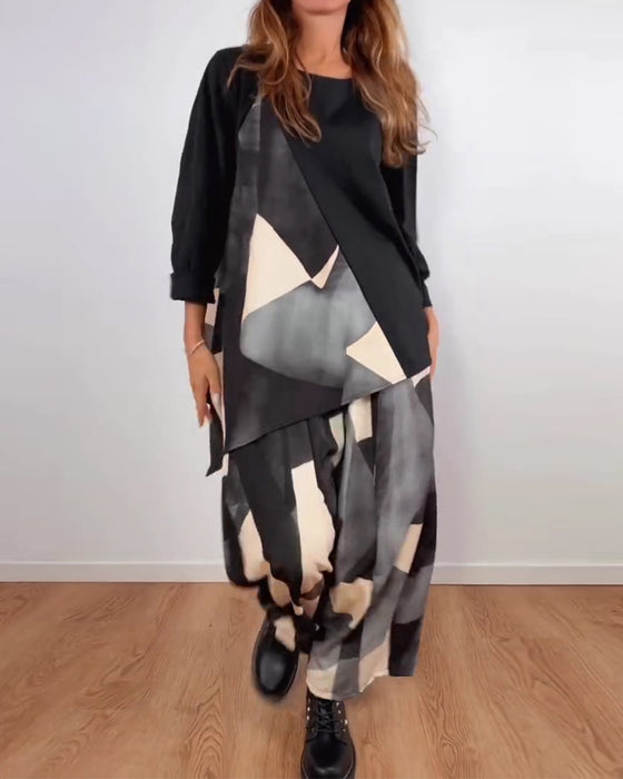Todelt Sæt Casual Geometrisk Tryk Vide Bukser