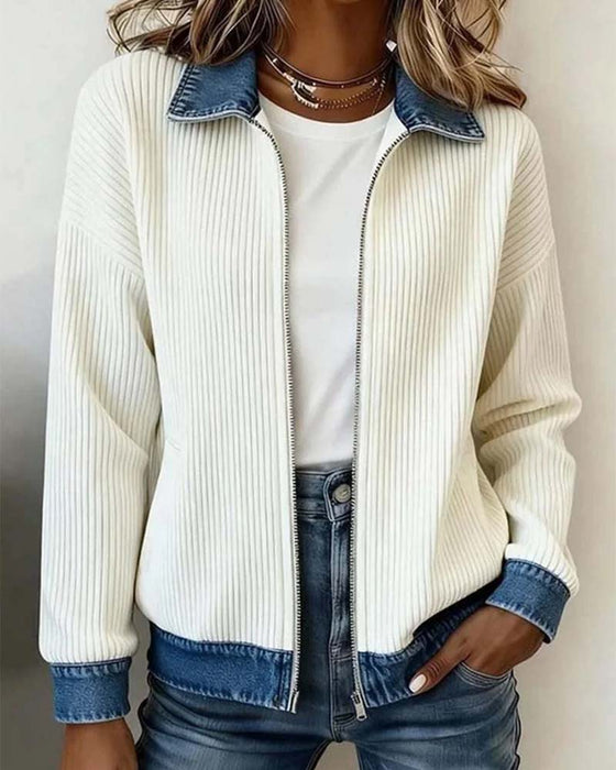Frakke Revers Lynlås Denim Panel