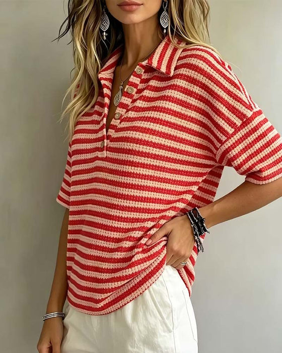 Bluse Polo Krave Stribet Knap Foran