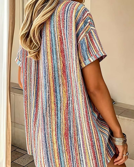 Bluse Stribet Farveblok Casual