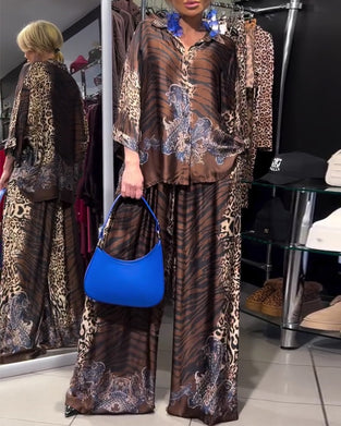 Sæt Stilfuld Leopardtryk Vide Bukser