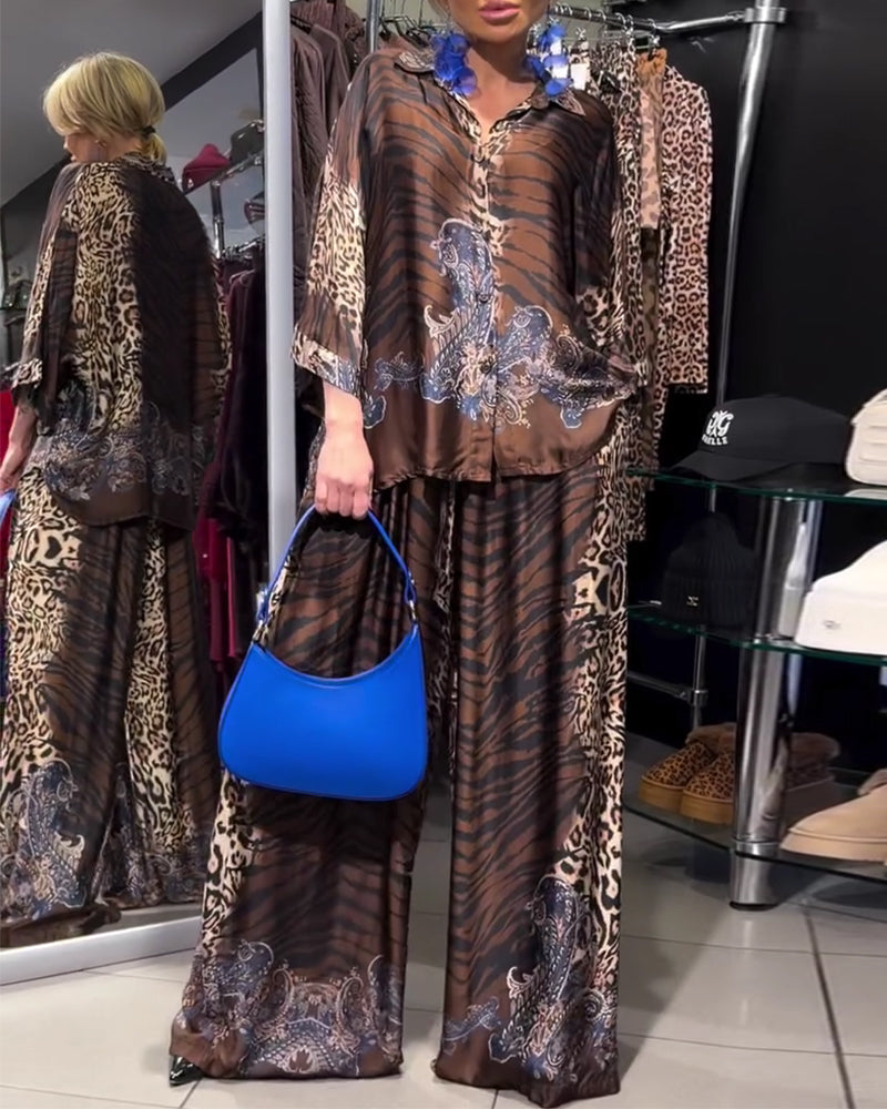 Sæt Stilfuld Leopardtryk Vide Bukser