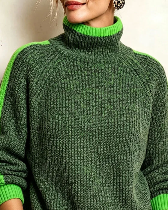 Pullover Turtleneck Kontrast Raglan Ærme