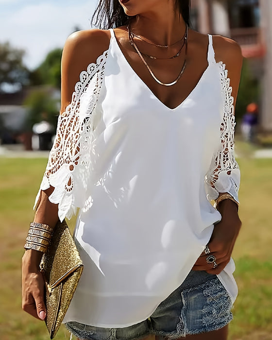 Bluse Off-Shoulder Hul Ensfarvet