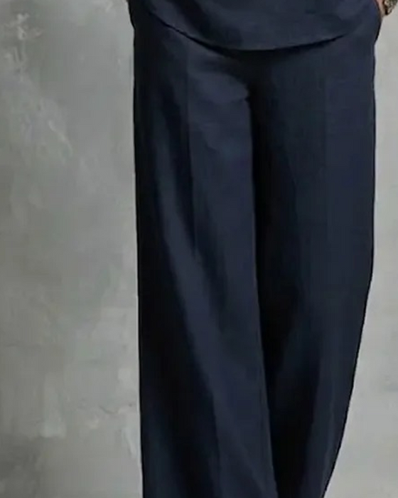 Sæt Ensfarvet Bluse & Bred Ben Bukser