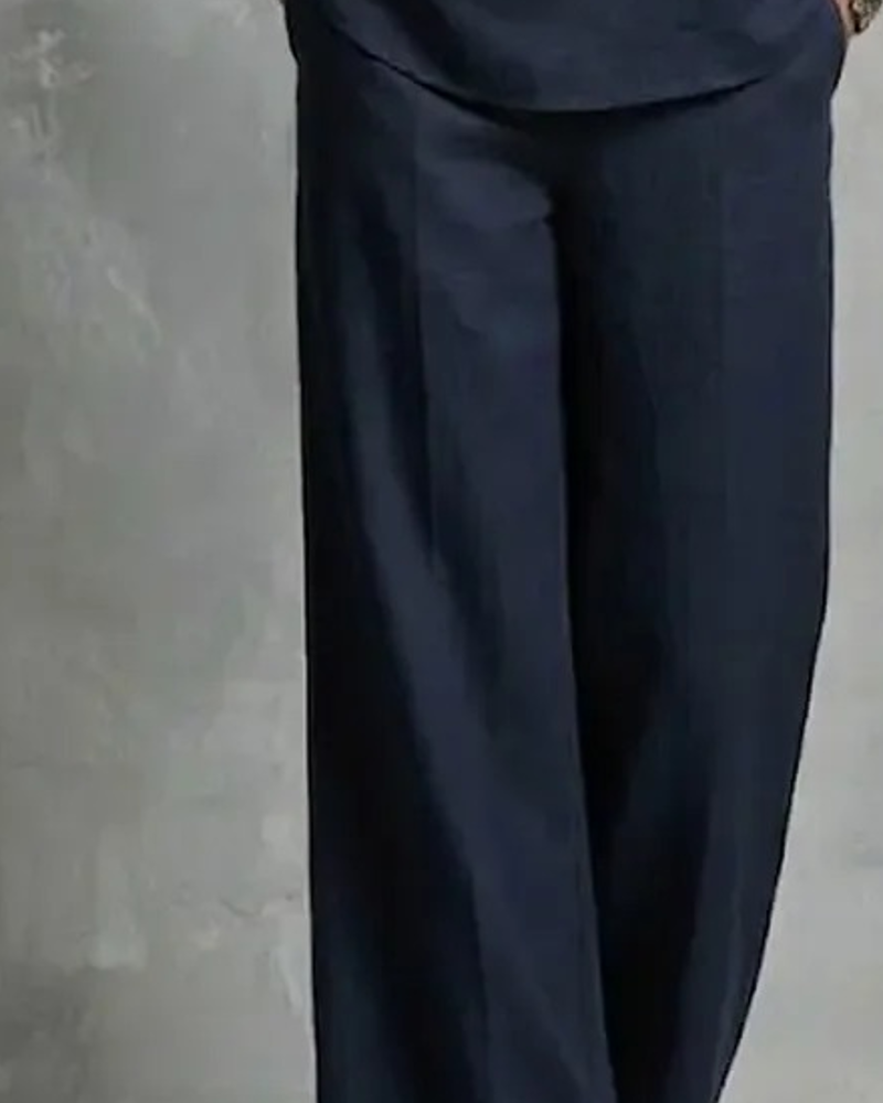 Sæt Ensfarvet Bluse & Bred Ben Bukser