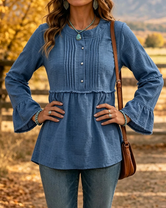 Bluse Enfarvet Rund Hals