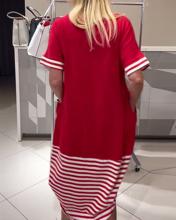 Kjole Kontraststribet Kortærmet Casual