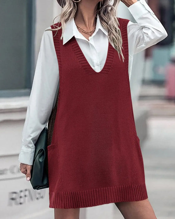 Kjole V-Hals Ærmeløs Pullover Sweater