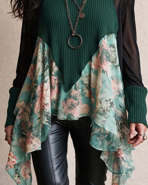 Bluse Patchwork Blomstret Uregelmæssig