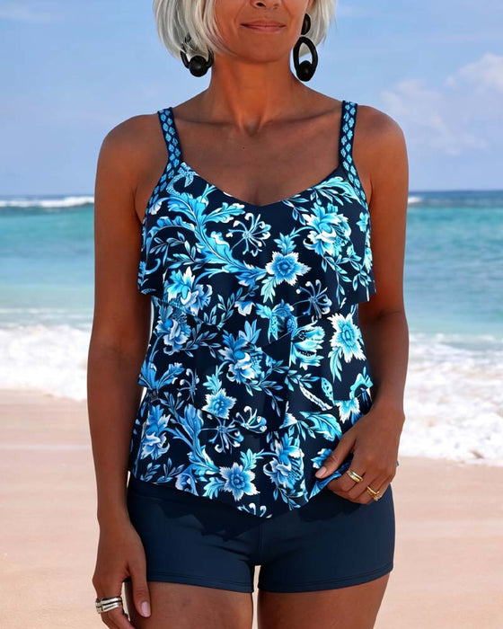 Tankini Uregelmæssig Ruffle Fald