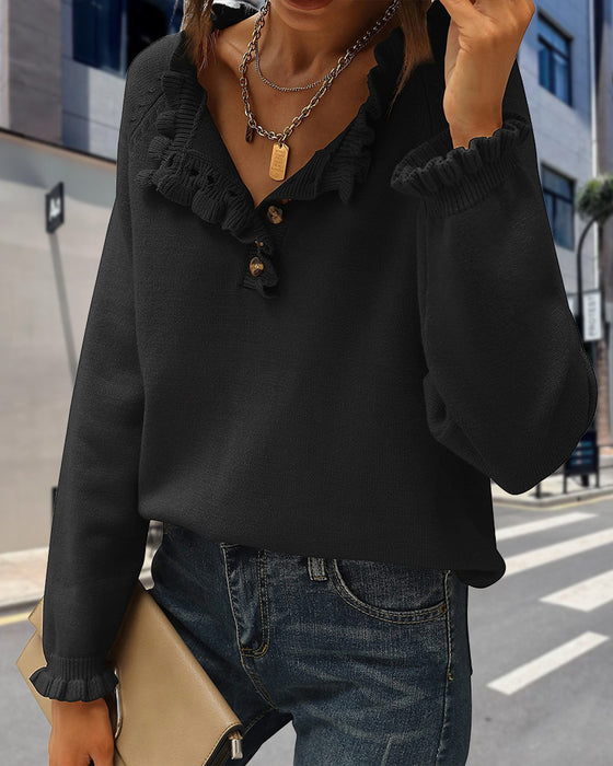 Afslappet ensfarvet flæsetrøje med reversknap