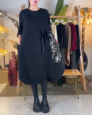 Kjole Langærmet Løs Med Pailletter