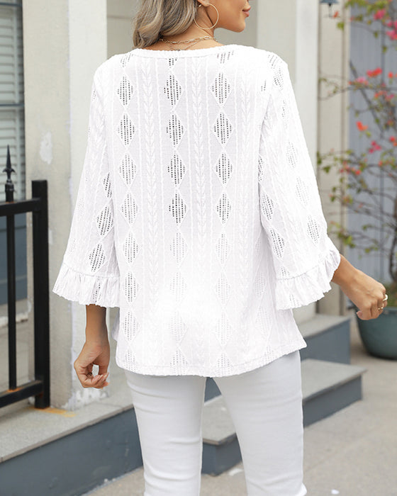 Top Diamantmønster Huldesign Trompetærmer