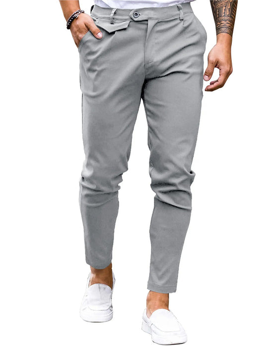 Bukser Solid Farve Knap Foran Slim Fit Afslappet