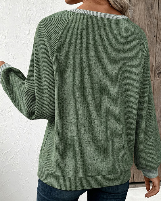 Knit Top Med Kontrasterende Krave Langærmet