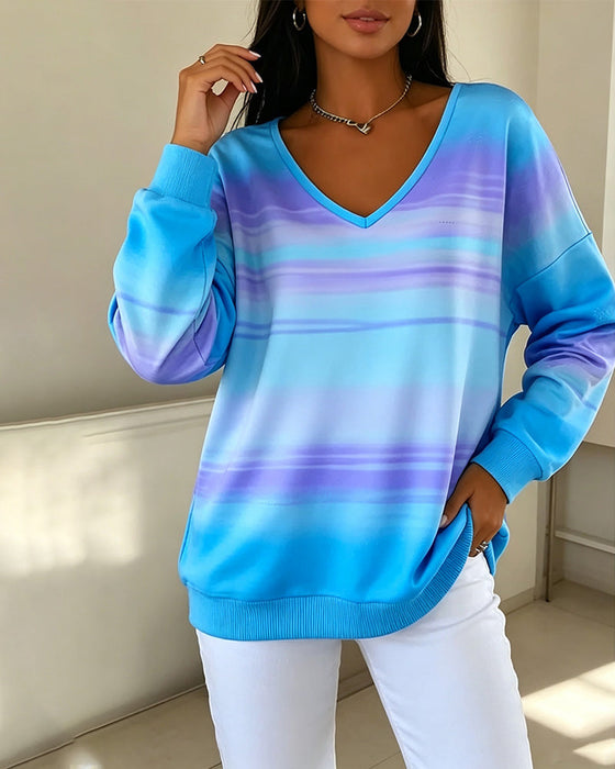 Sweatshirts V-Hals Lang Ærme Ombre