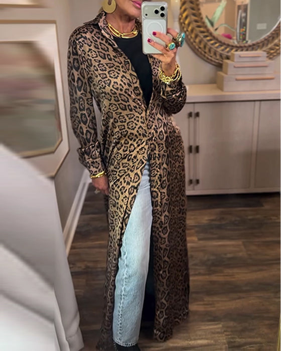 Kjole Leopard Print Slids Lang Ærme