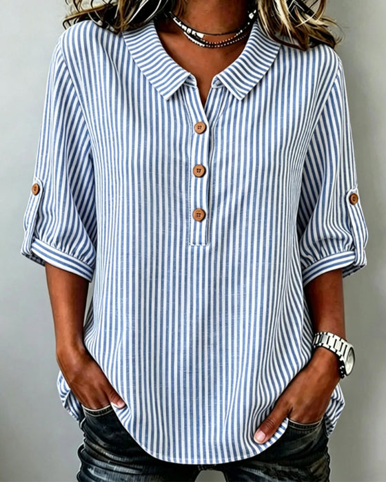Bluse Afslappet Stribet Henley