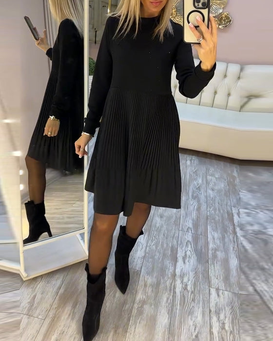 Plisseret Kjole Langærmet Rhinestone