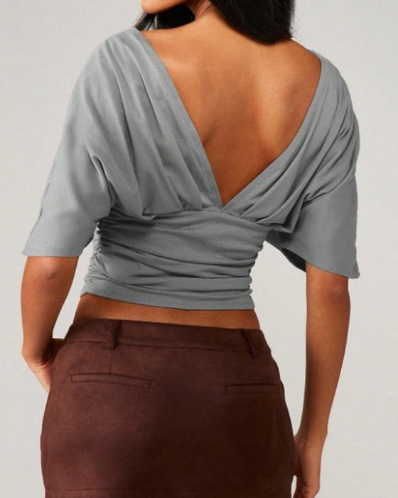 Top V-Hals Flagermus Ærme Talje Slips