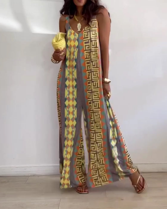 Jumpsuit Geometrisk Tryk Spagettibånd Bred Ben