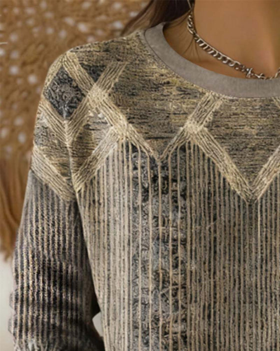 Retro Trykt Sweatshirt Med Rund Hals