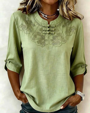 Bluse Frog Knap Mandarin Krave Kinesisk Stil