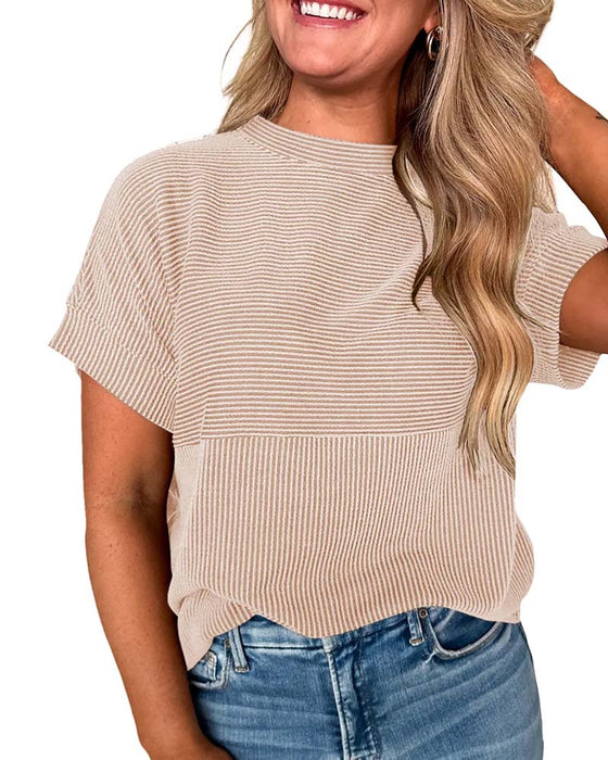 T-Shirt Stribet Kort Ærme Rund Hals
