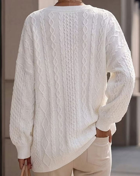Pullover V-Hals Stilfuld Solid Afslappet Strikket