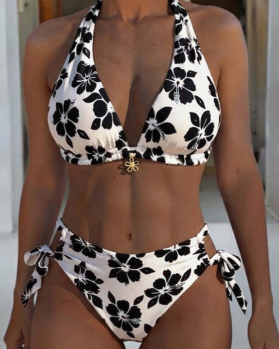Bikini Hibiscus Tryk Halter