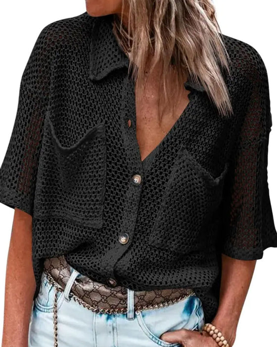 Cardigan Revers Hul Mesh